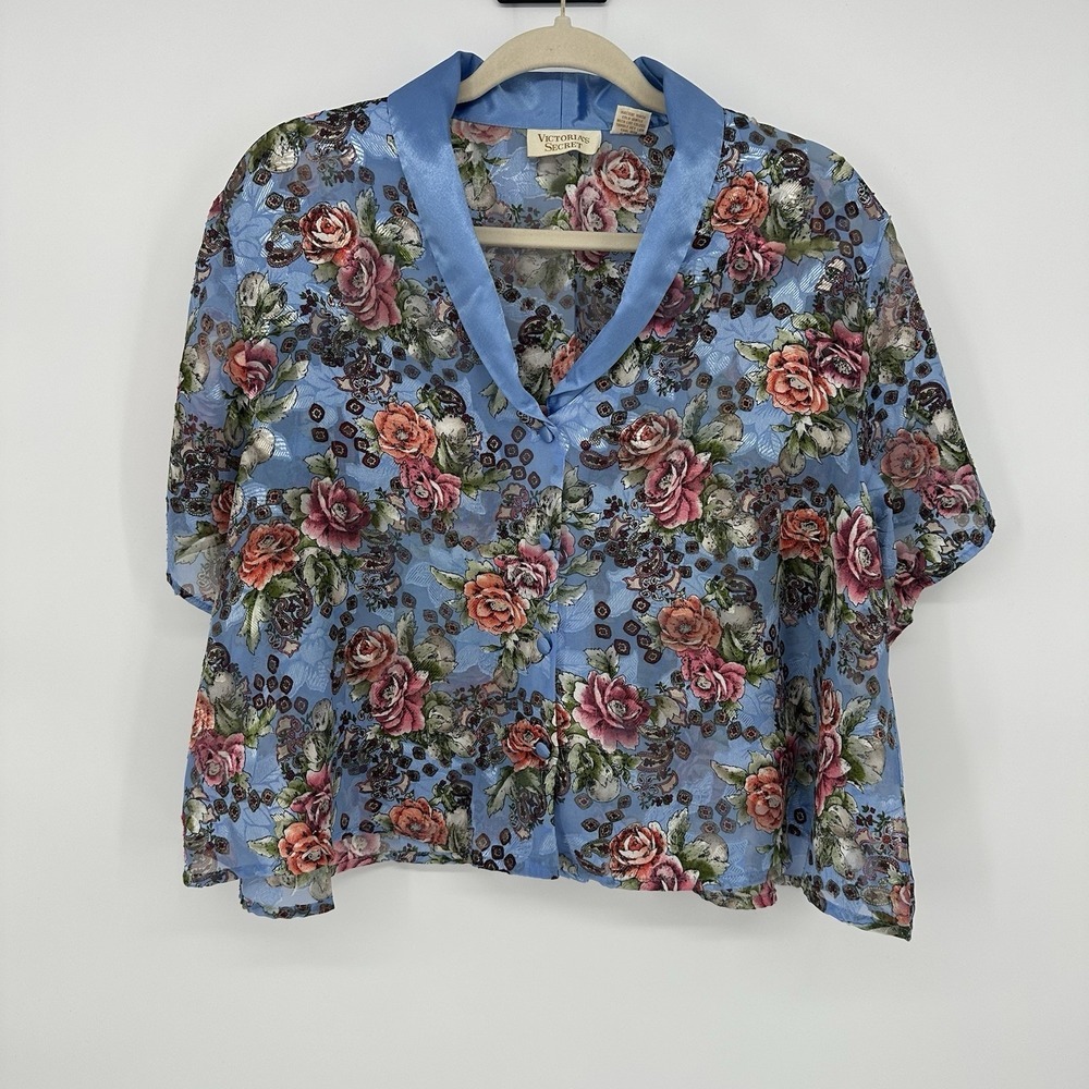 Victoria's Secret Vintage Gold Label Floral Semi-Sheer‎ Pajama Top SZ M